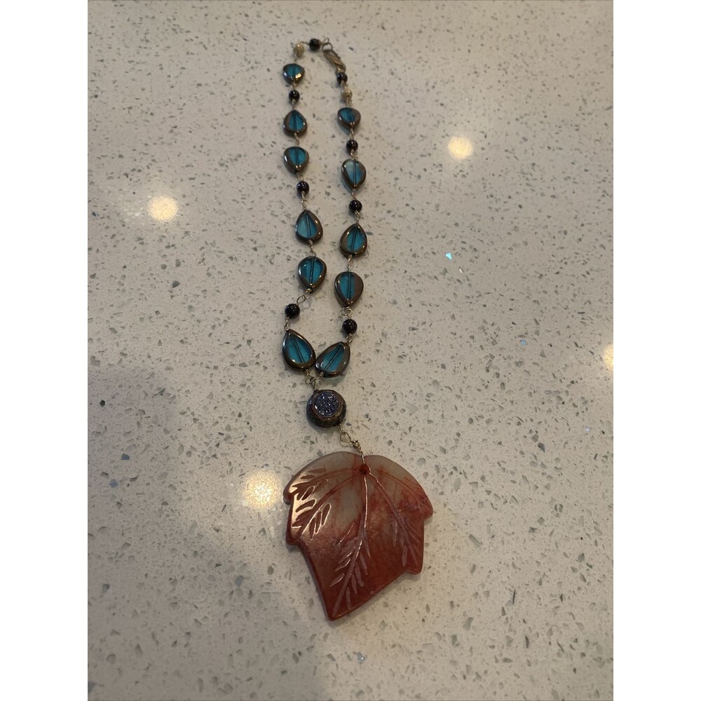 Sterling silver necklace with Blue semi precious stones & Jade Pendant